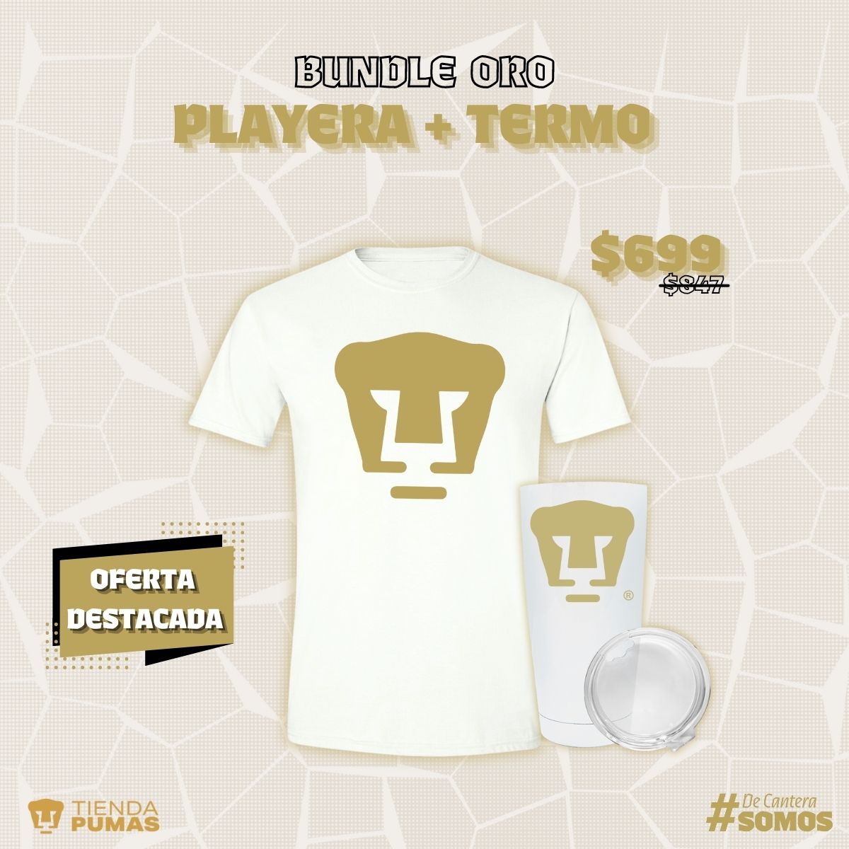 Bundle Oro - Termo 20 Oz + Playera Hombre