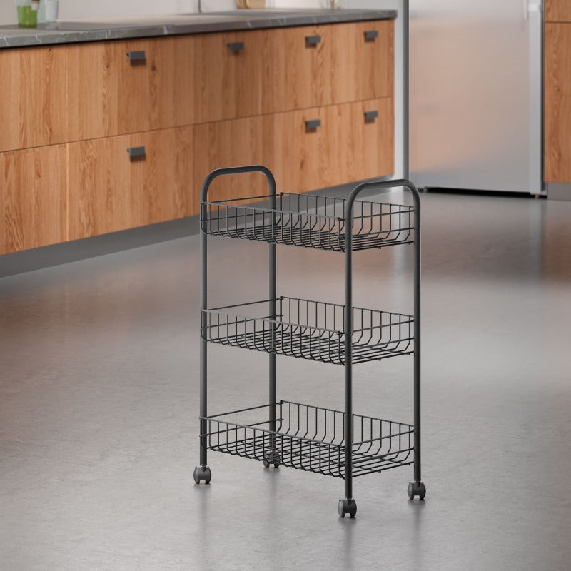 Carrito Organizador Multiusos 3 Niveles Metálico Ruedas 360