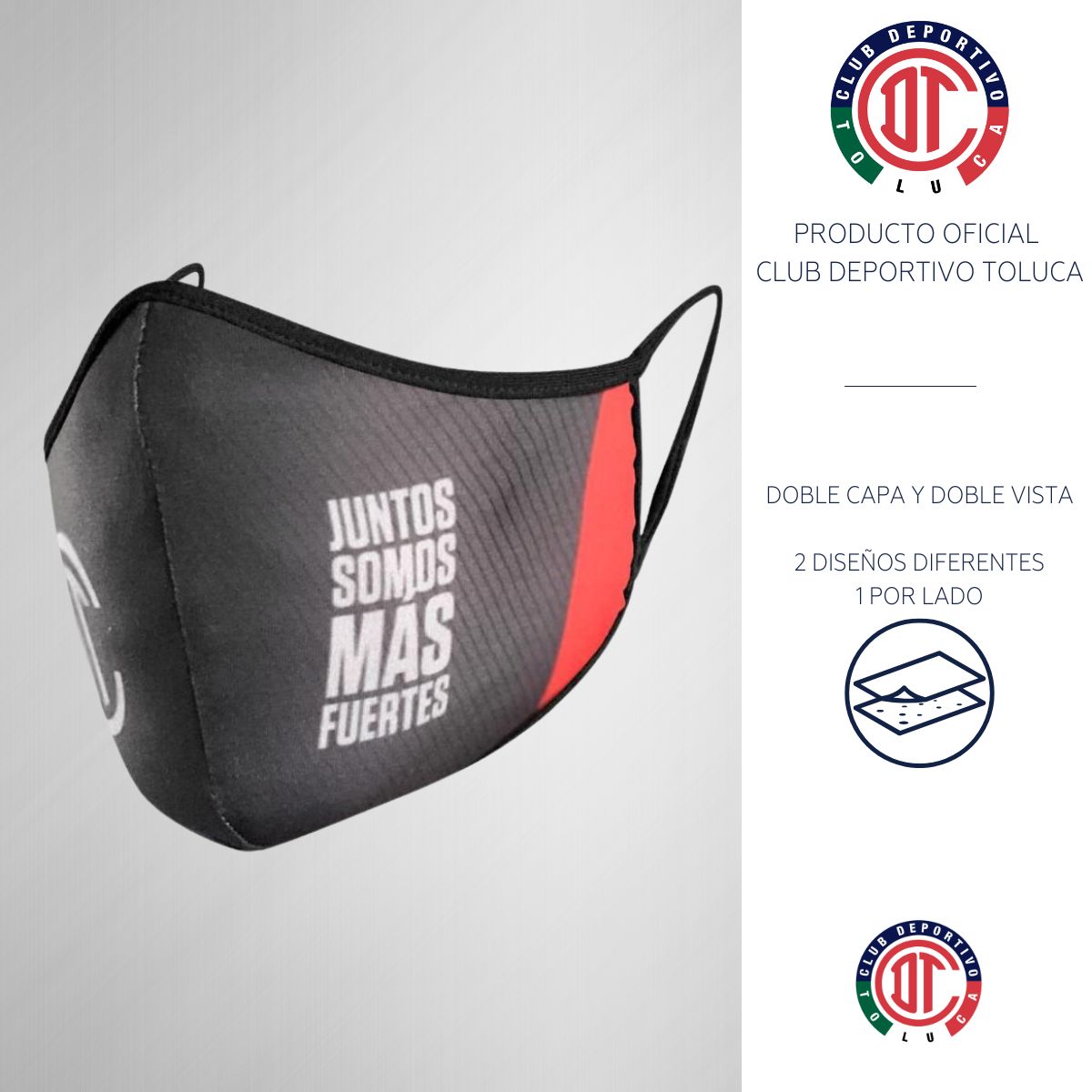 Cubrebocas Doble Vista Fanatiker Toluca Reutilizable