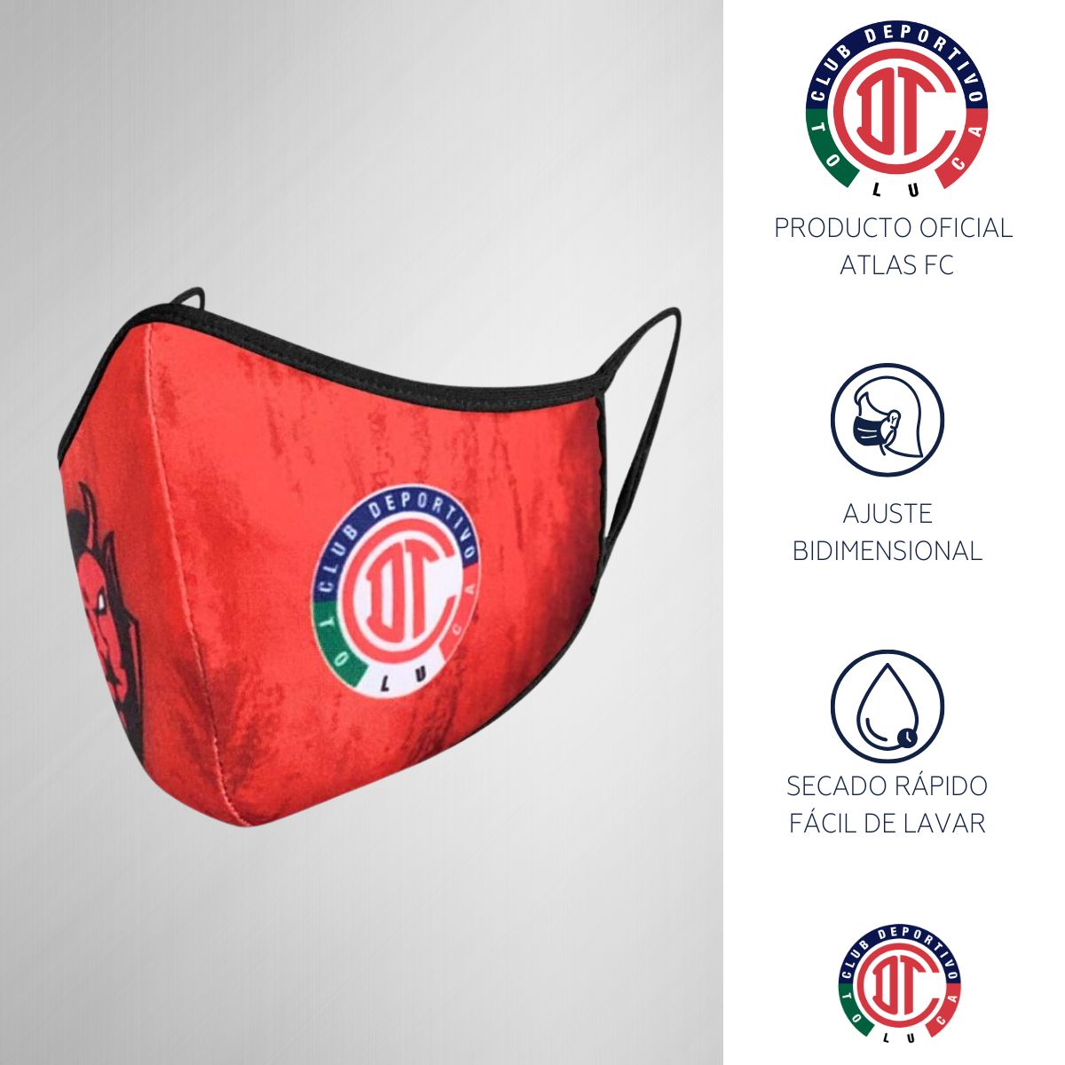 Cubrebocas Doble Vista Fanatiker Toluca Reutilizable