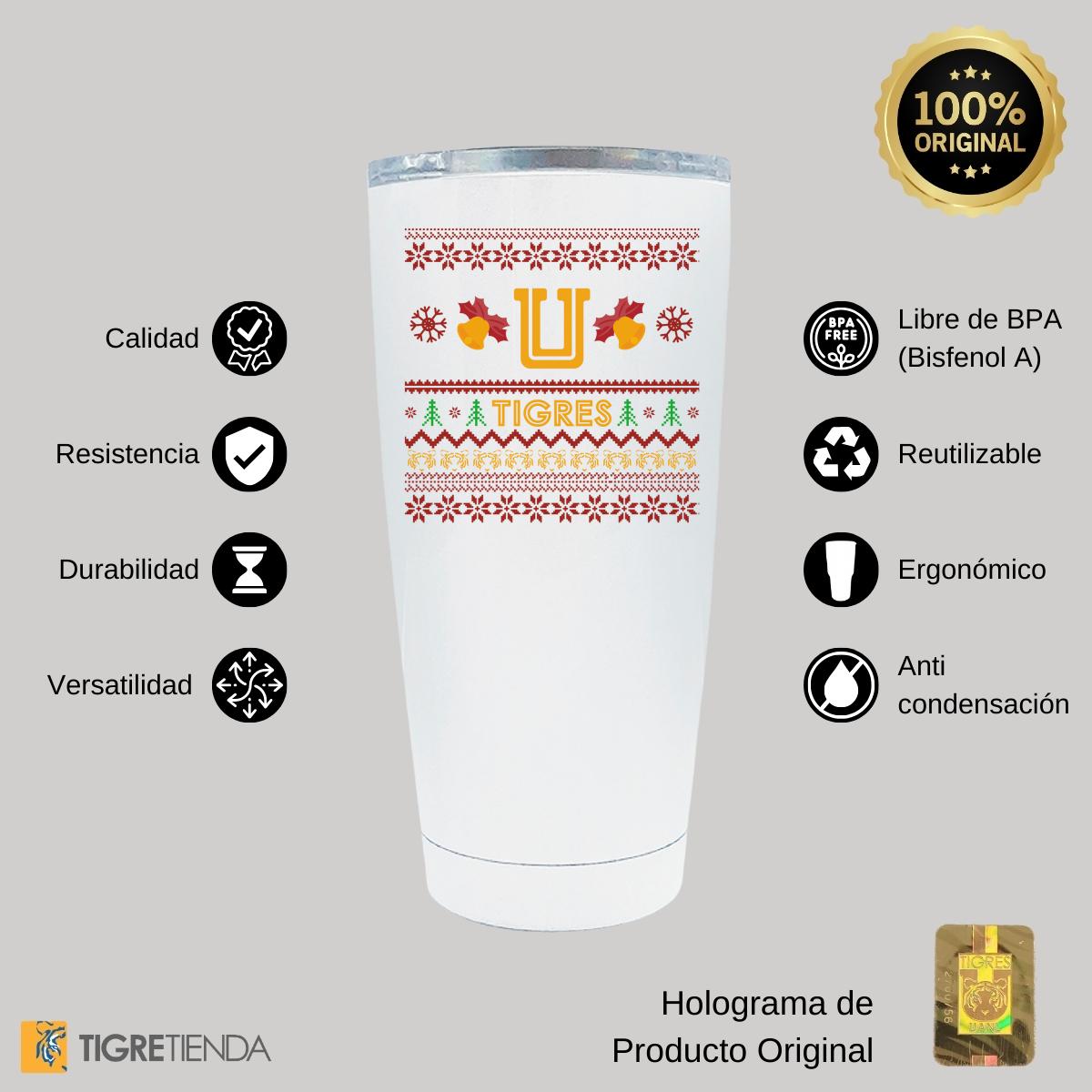 Termo 20 Oz Tigres UANL Edición Navideño