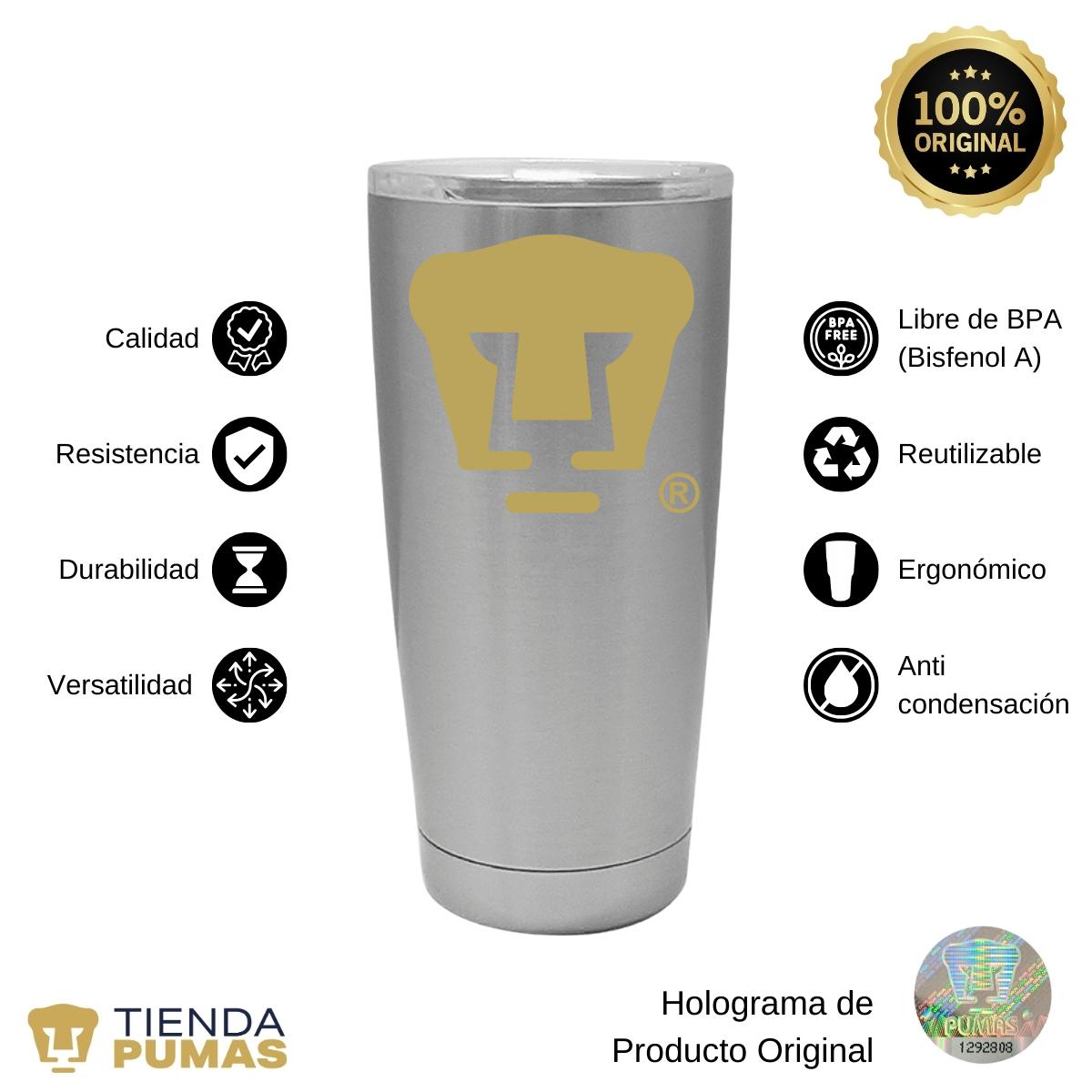 Termo 20 Oz Pumas UNAM Logo dorado