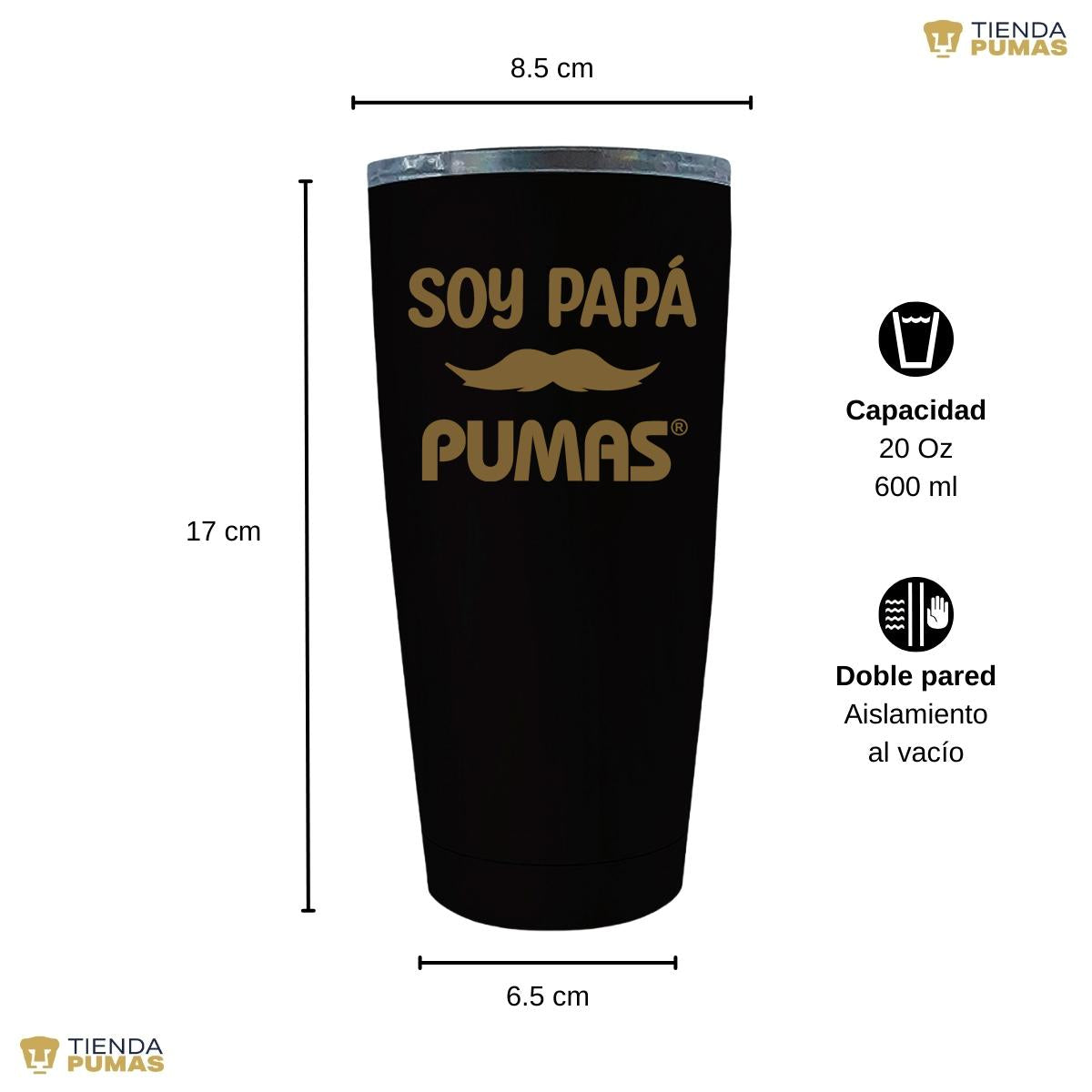 Termo Vaso Térmico 20 Oz Pumas UNAM Soy Papá