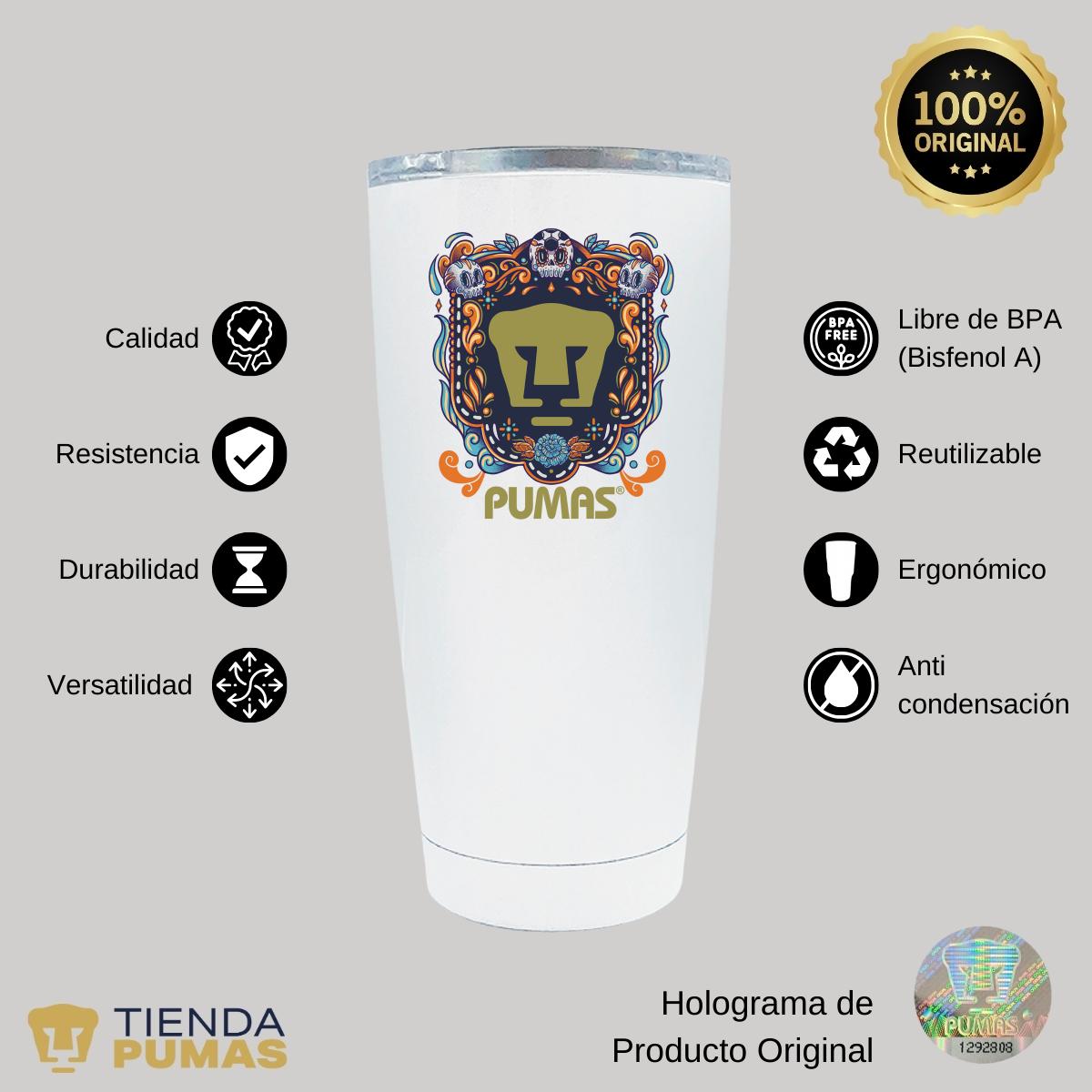 Termo 20 Oz Pumas UNAM Día de Muertos Celeste