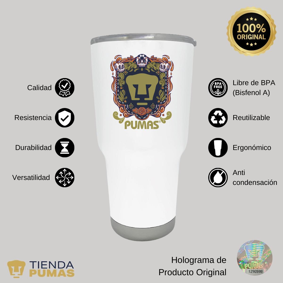 Termo 30 Oz Pumas UNAM Día de Muertos Naranja