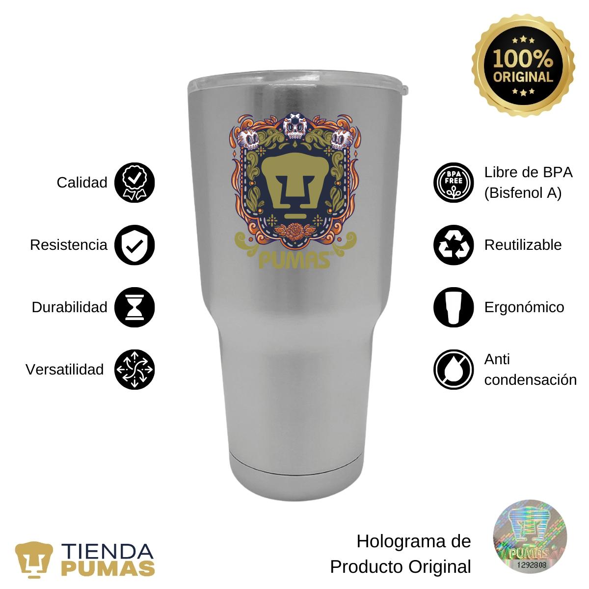 Termo 30 Oz Pumas UNAM Día de Muertos Naranja