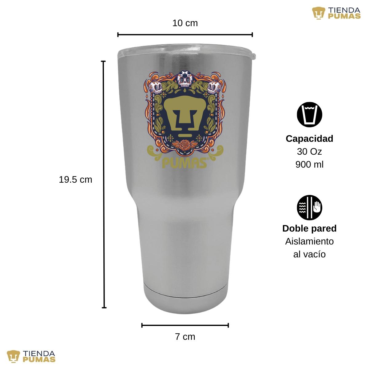 Termo 30 Oz Pumas UNAM Día de Muertos Naranja