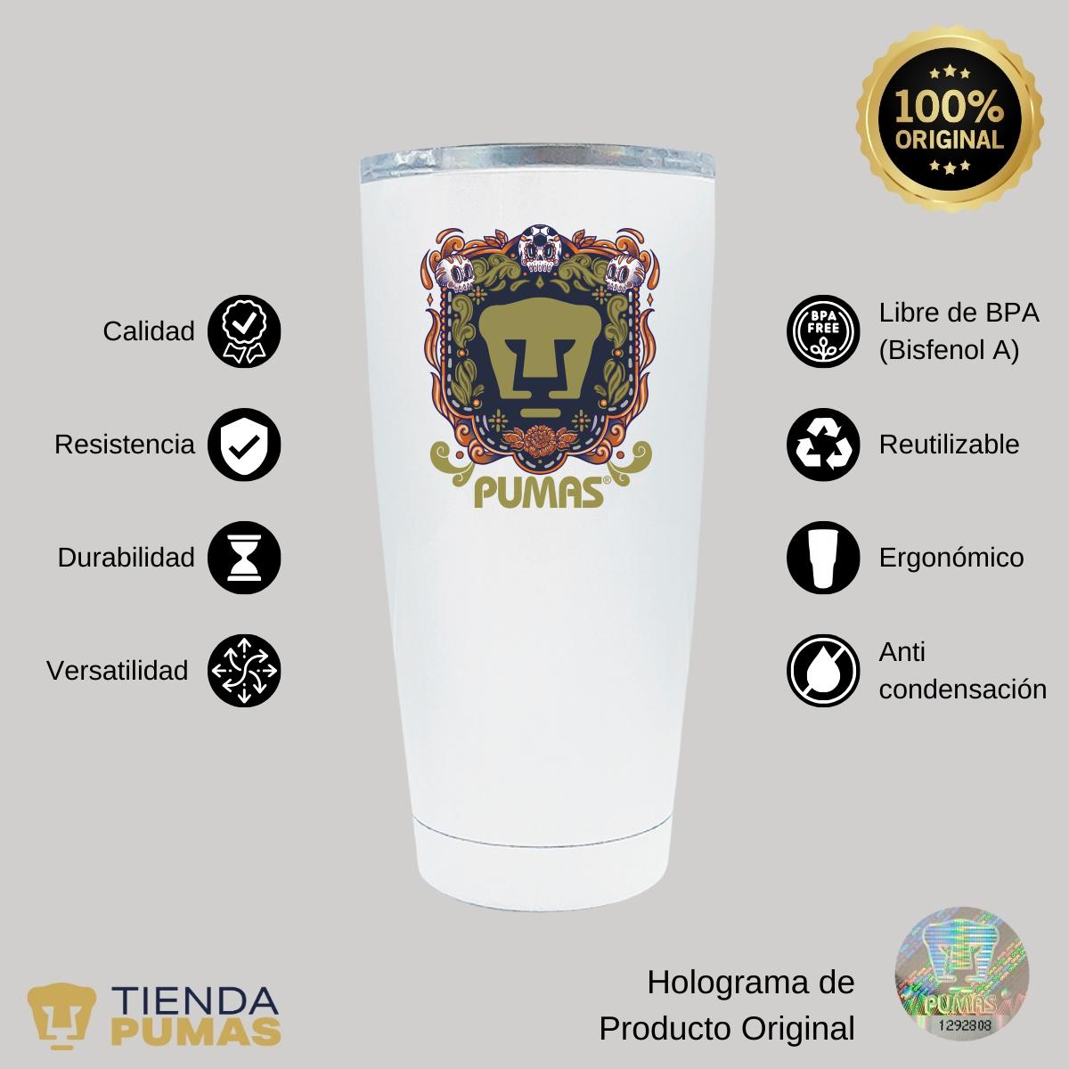 Termo 20 Oz Pumas UNAM Día de Muertos Naranja