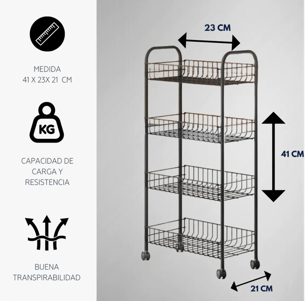 Carrito Organizador Multiusos de Metal Polytherm 4 Bandejas