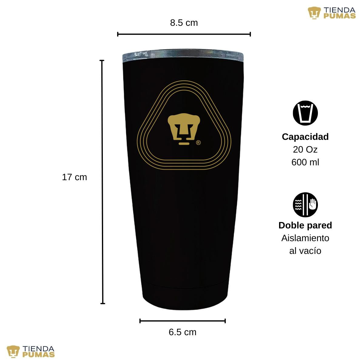 Termo 20 Oz Pumas UNAM Logo Líneas