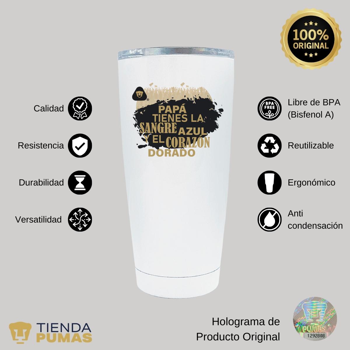 Termo Vaso Térmico 20 Oz Pumas UNAM Papá sangre azul