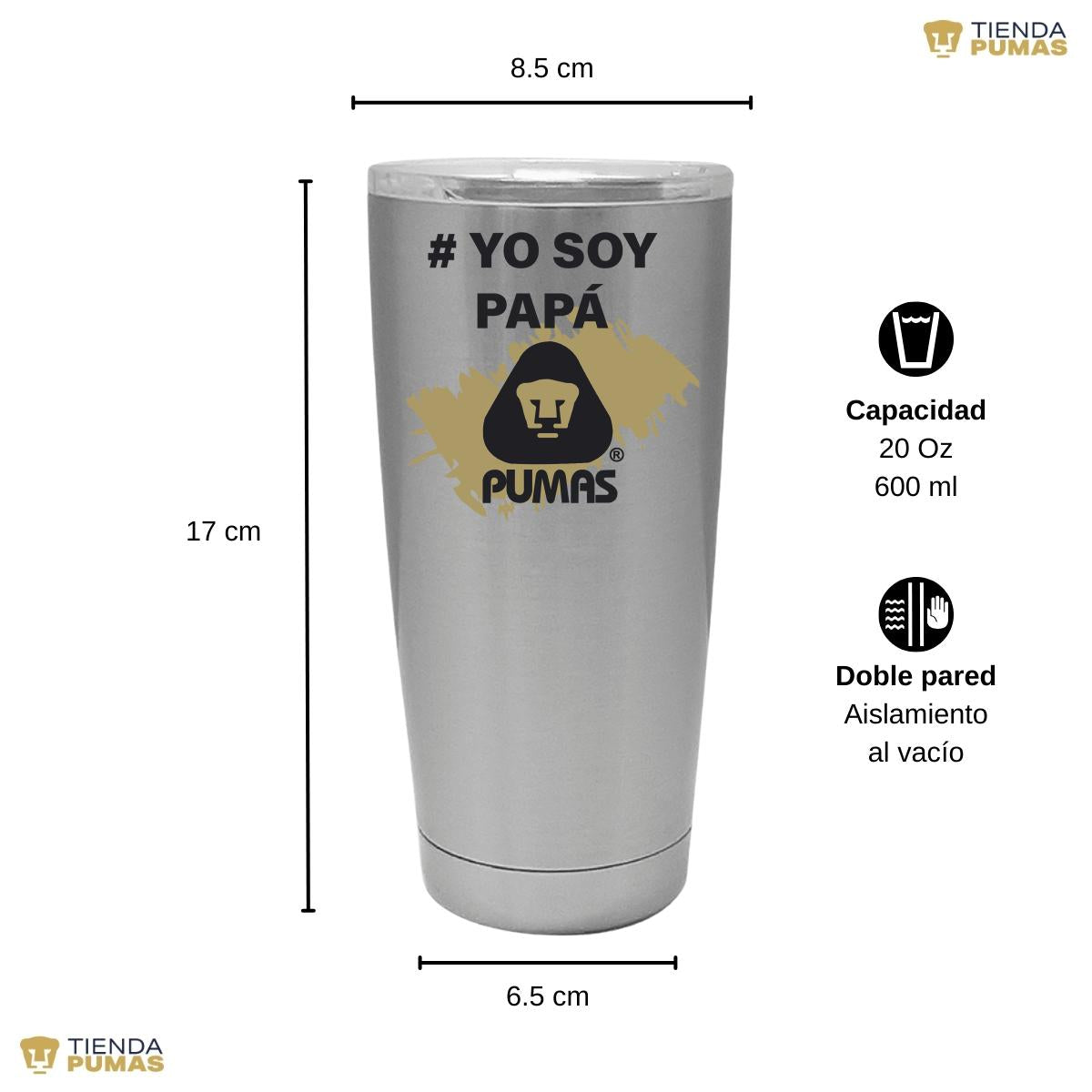 Termo Vaso Térmico 20 Oz Pumas UNAM Yo soy papá Pumas