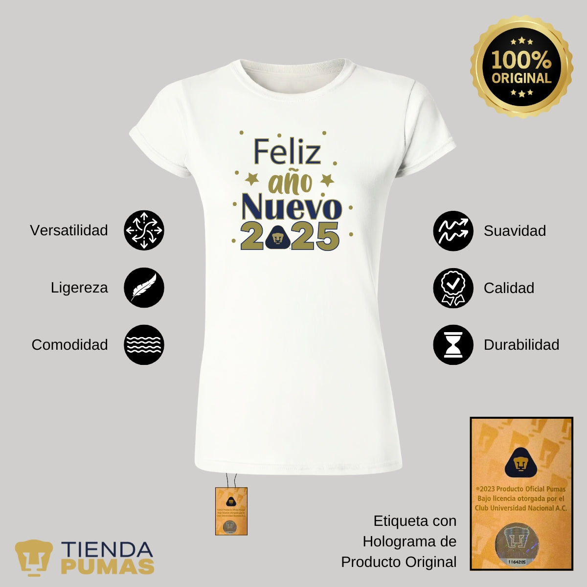 Playera Navideña Mujer Pumas UNAM Feliz Año Nuevo