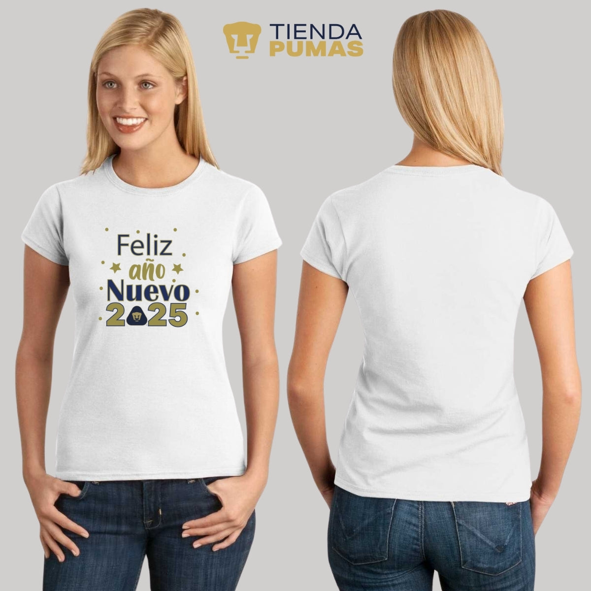 Playera Navideña Mujer Pumas UNAM Feliz Año Nuevo