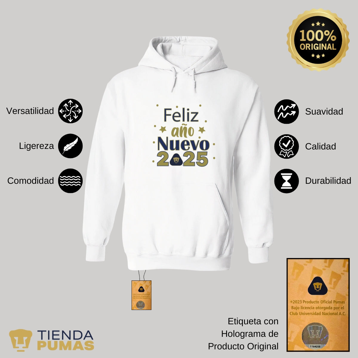 Sudadera Hombre Hoodie Pumas UNAM Feliz Año Nuevo