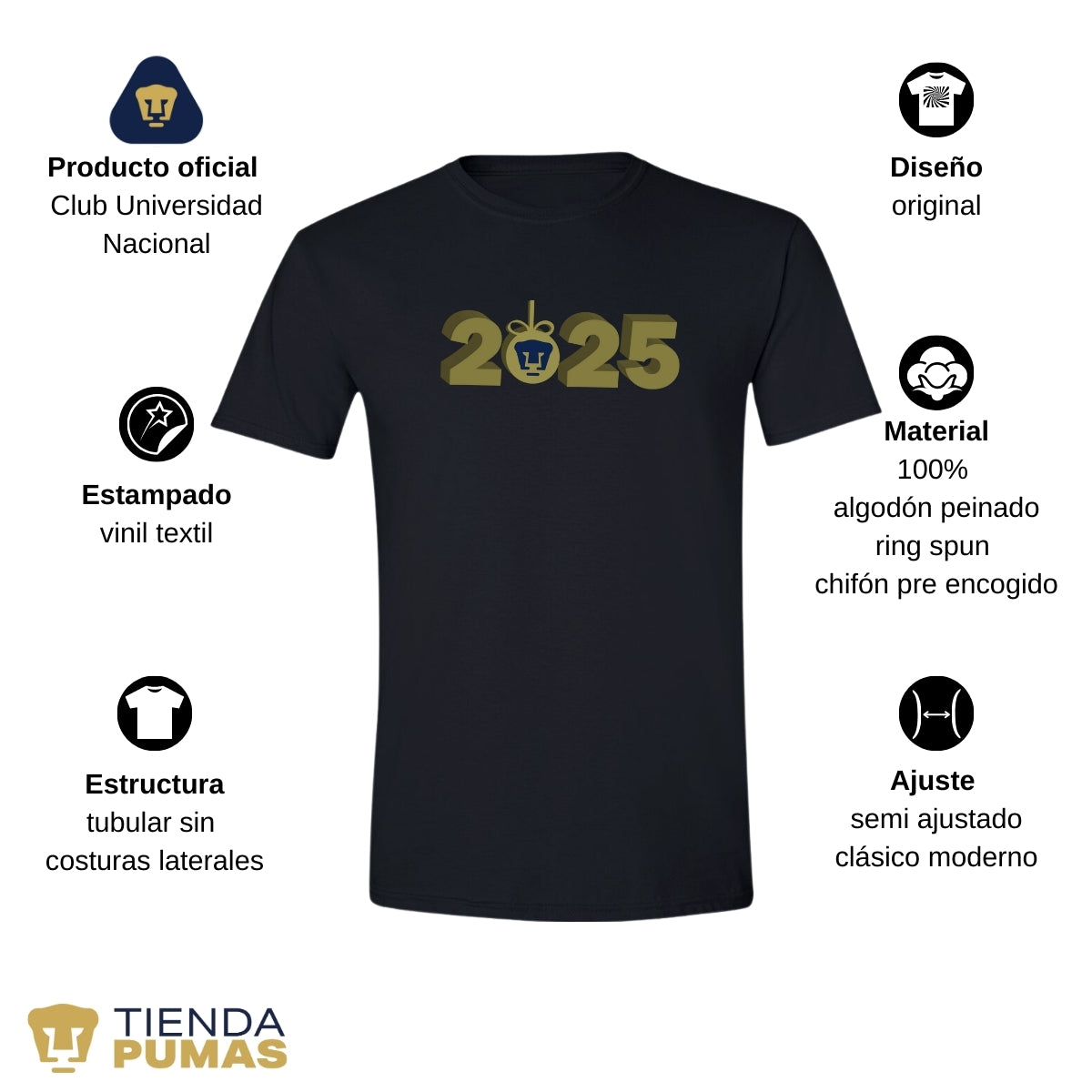 Playera Navideña Hombre Pumas UNAM Año Nuevo