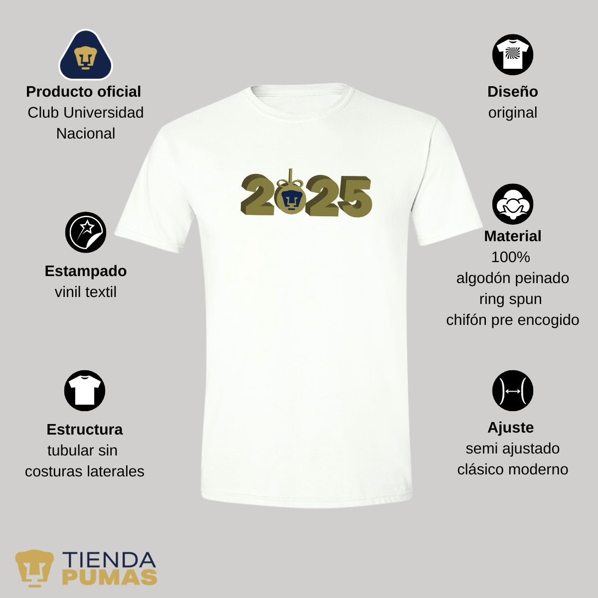 Playera Navideña Hombre Pumas UNAM Año Nuevo