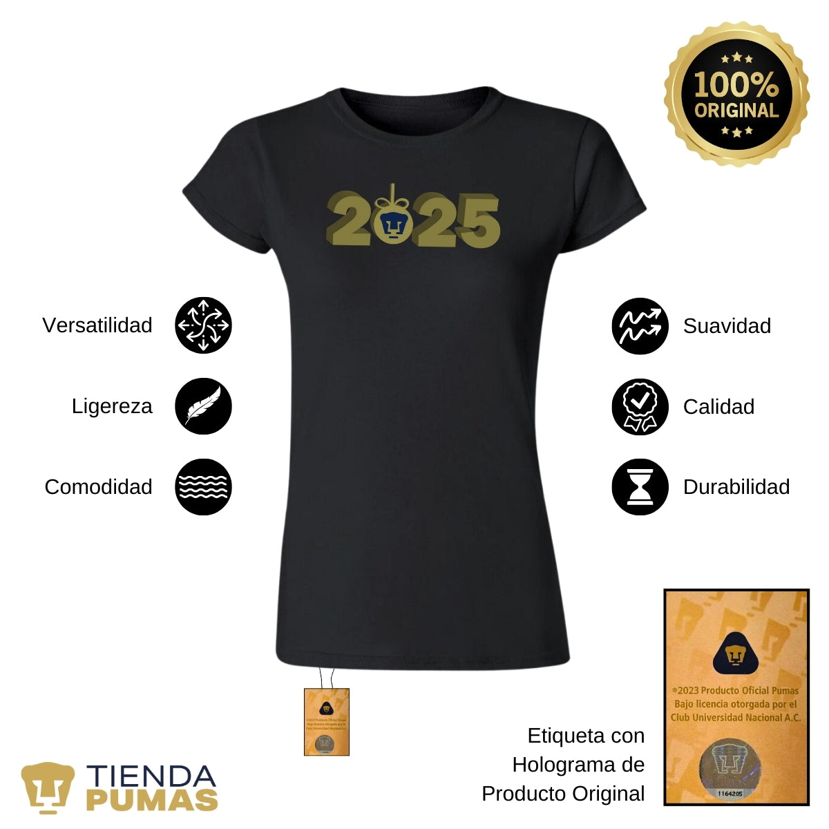 Playera Navideña Mujer Pumas UNAM Año Nuevo