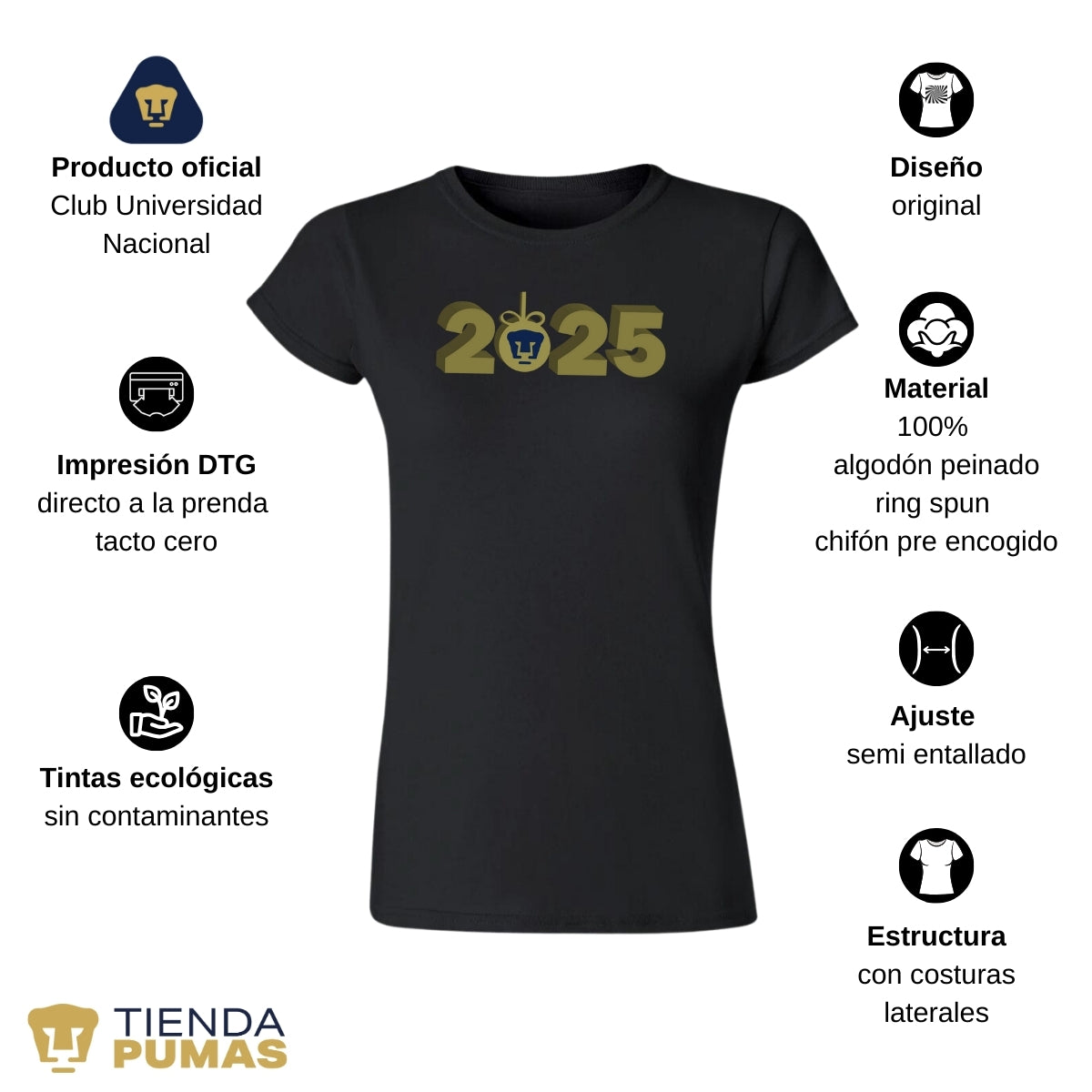 Playera Navideña Mujer Pumas UNAM Año Nuevo