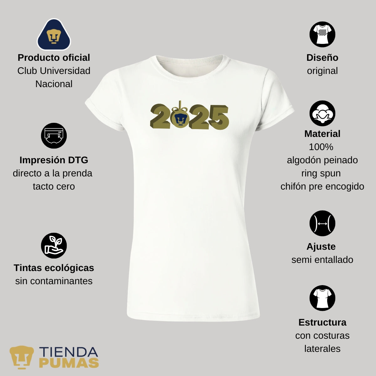 Playera Navideña Mujer Pumas UNAM Año Nuevo