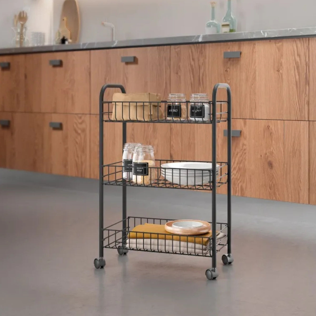 Carrito Organizador Multiusos 3 Niveles Metálico Ruedas 360