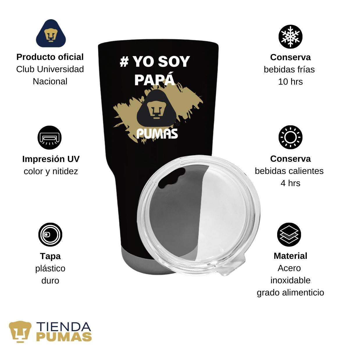 Termo Vaso Térmico 30 Oz Pumas UNAM Yo soy papá Pumas