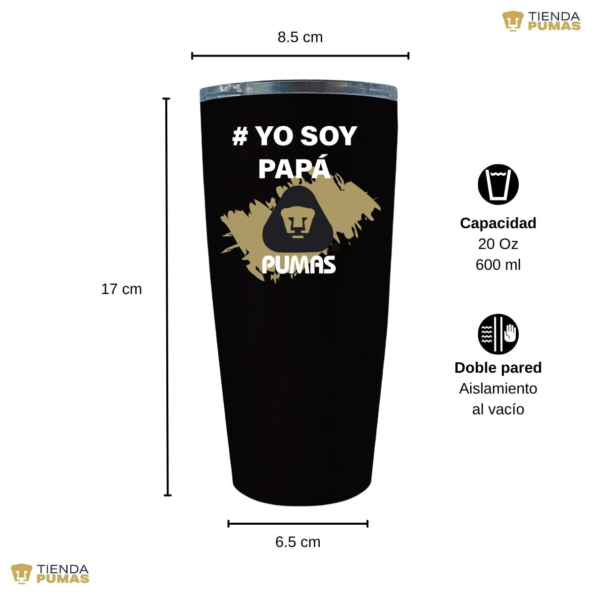 Termo Vaso Térmico 20 Oz Pumas UNAM Yo soy papá Pumas