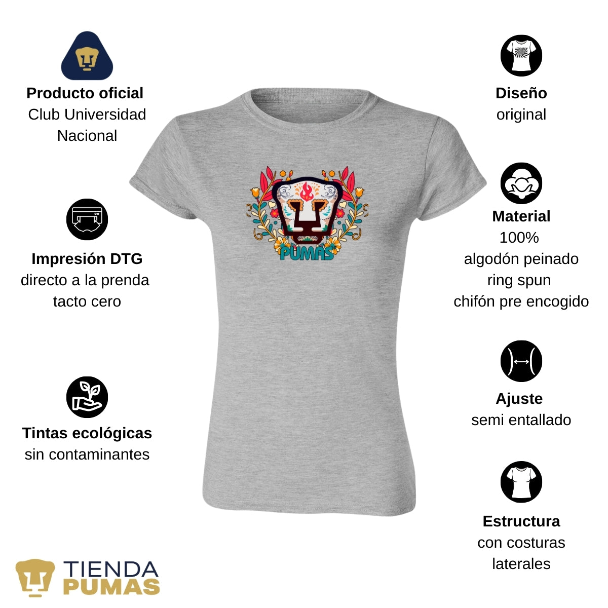 Playera Mujer Pumas UNAM Día de Muertos