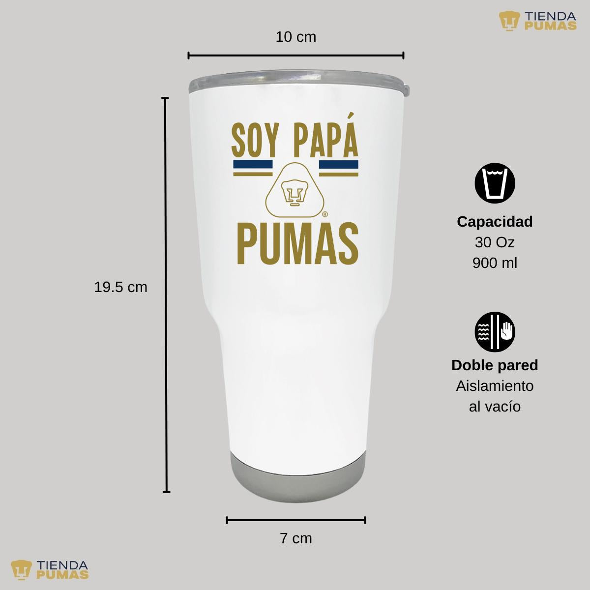 Termo 30 Oz Pumas UNAM Soy Papá Pumas Logo