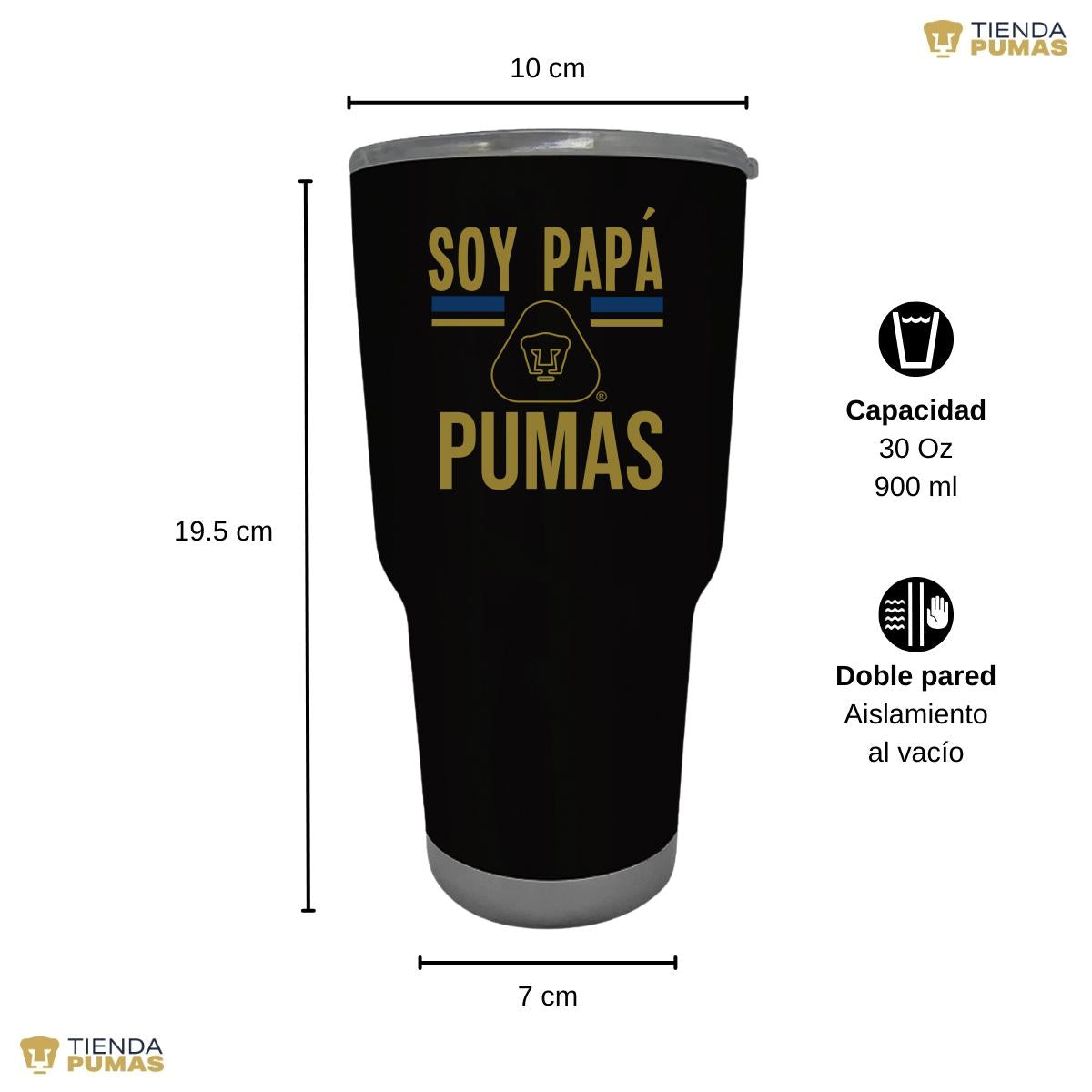 Termo 30 Oz Pumas UNAM Soy Papá Pumas Logo