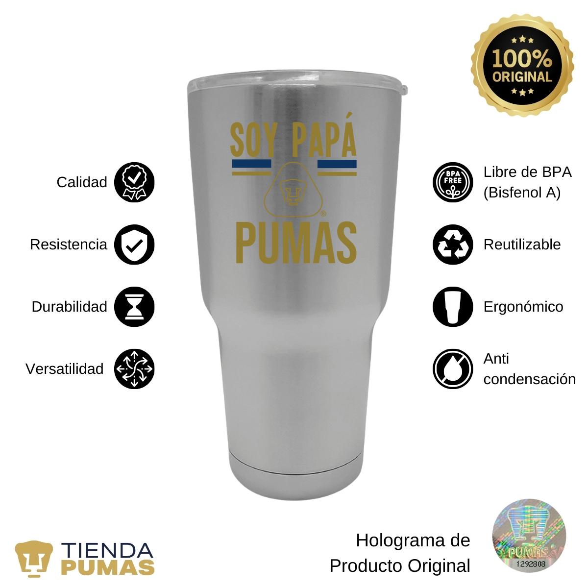 Termo 30 Oz Pumas UNAM Soy Papá Pumas Logo