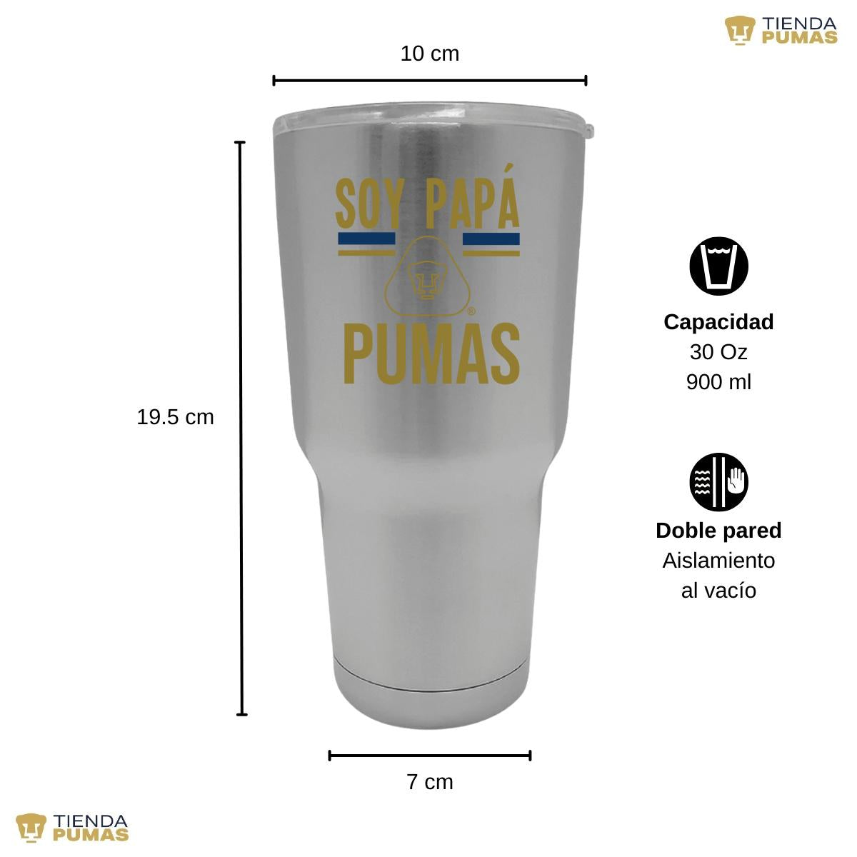 Termo 30 Oz Pumas UNAM Soy Papá Pumas Logo