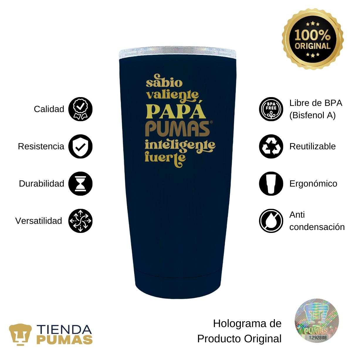 Termo 20 Oz Pumas UNAM Sabio, valiente papá