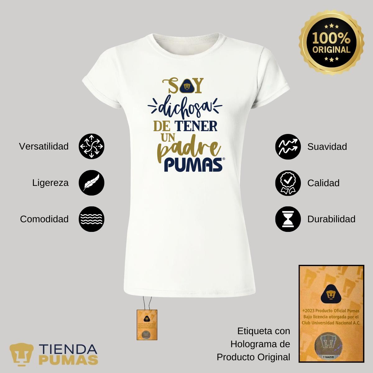 Playera Mujer Pumas UNAM Soy dichosa papá