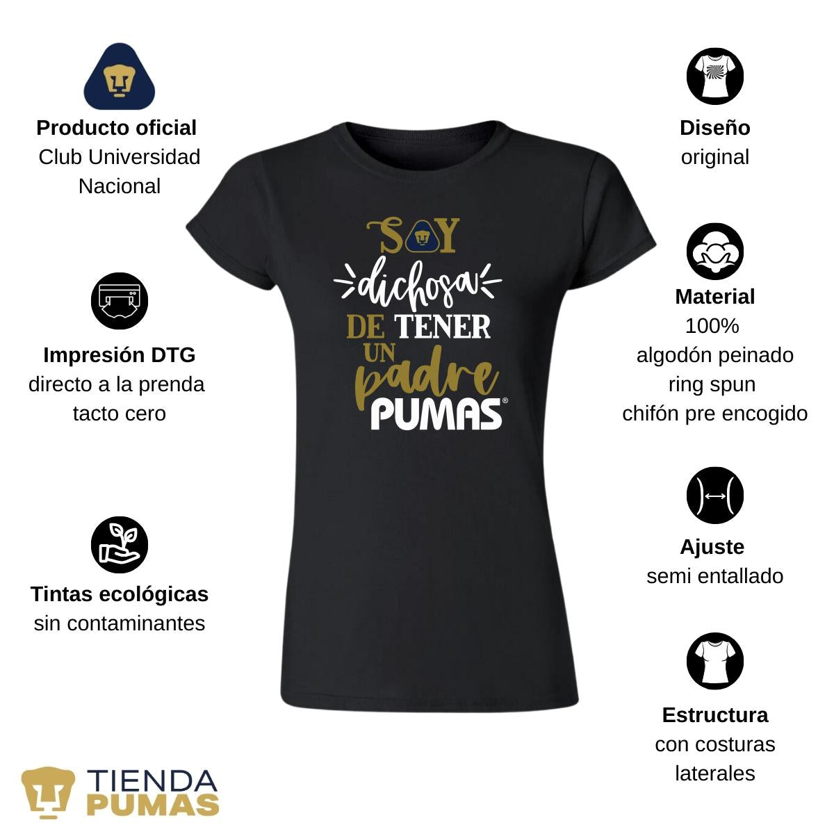 Playera Mujer Pumas UNAM Soy dichosa papá