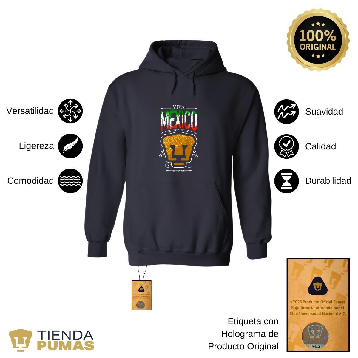 Sudadera Hombre Hoodie Pumas UNAM Viva México Escudo