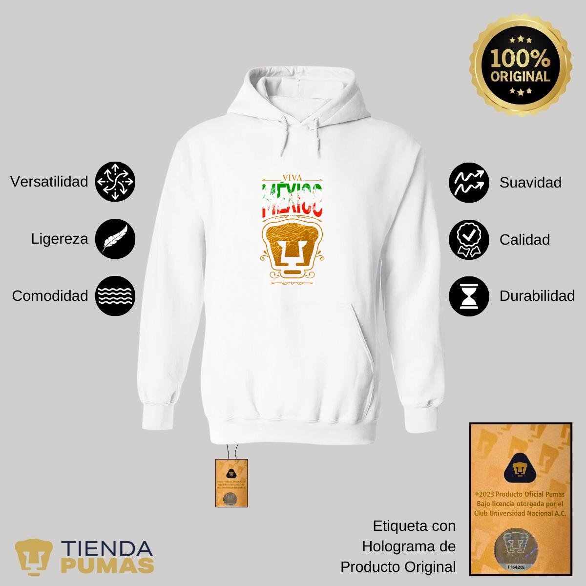 Sudadera Hombre Hoodie Pumas UNAM Viva México Escudo