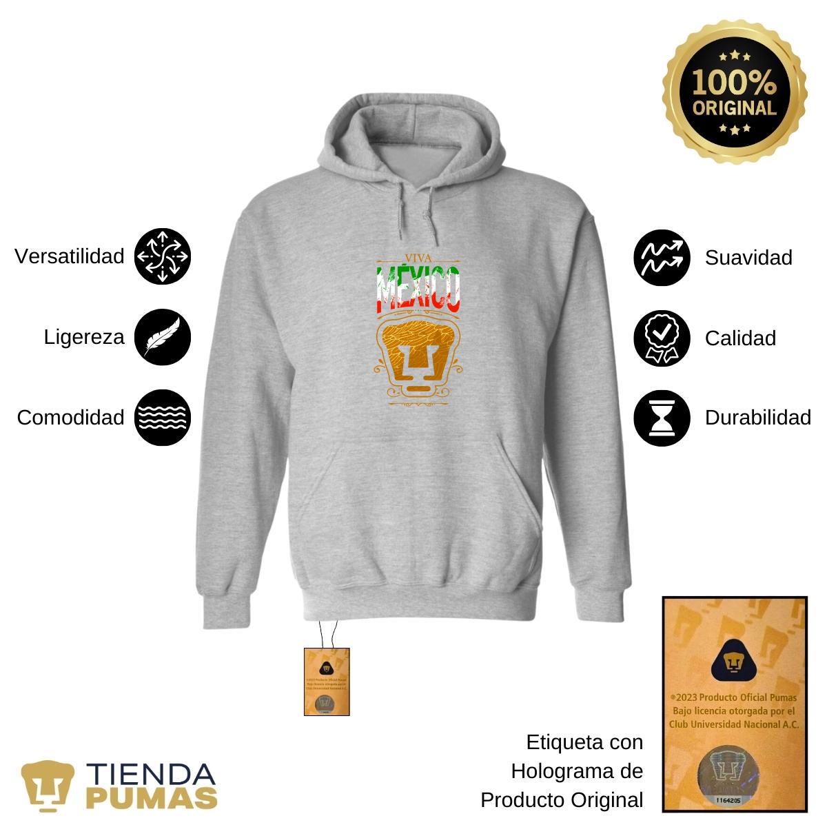 Sudadera Hombre Hoodie Pumas UNAM Viva México Escudo