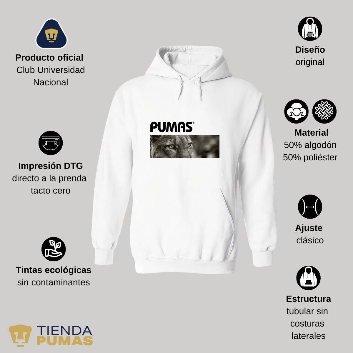 Sudadera Hombre Hoodie Pumas UNAM Enfoque