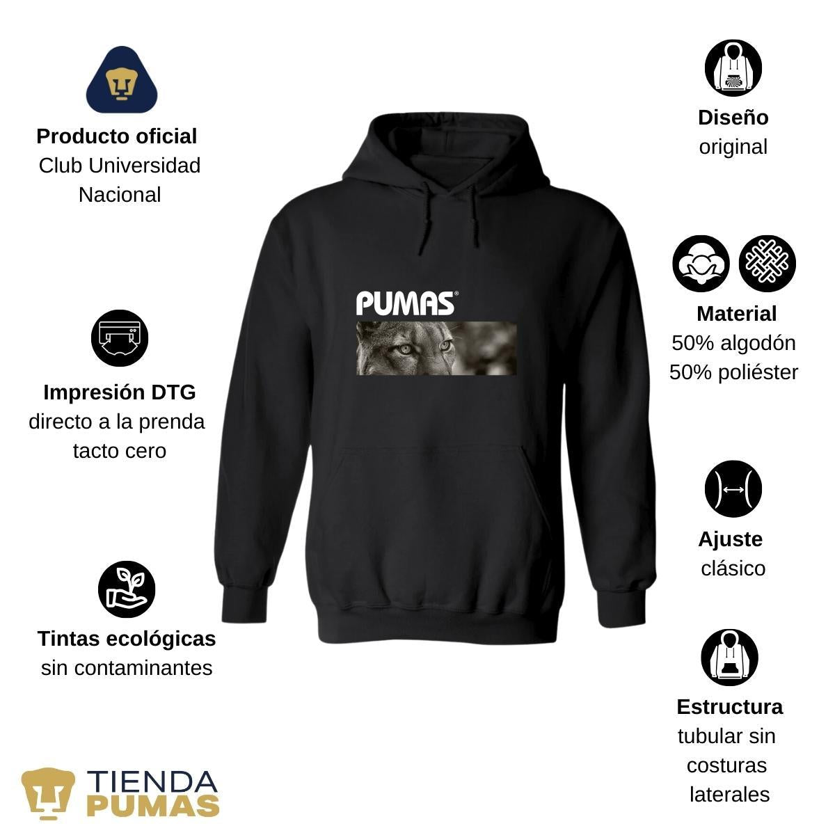 Sudadera Hombre Hoodie Pumas UNAM Enfoque