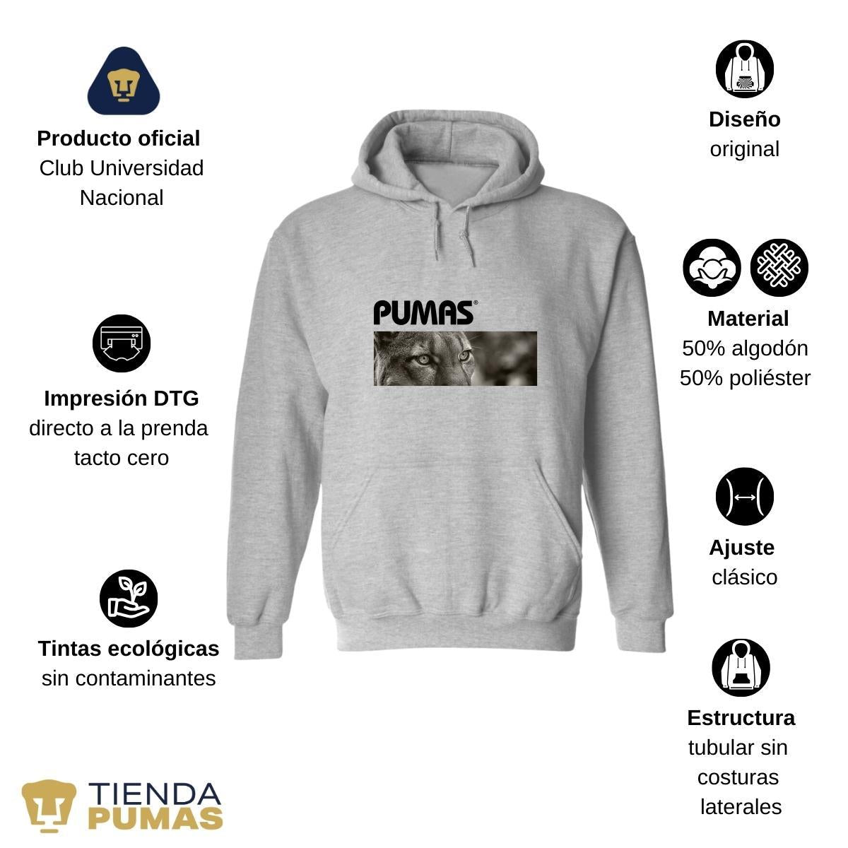 Sudadera Hombre Hoodie Pumas UNAM Enfoque