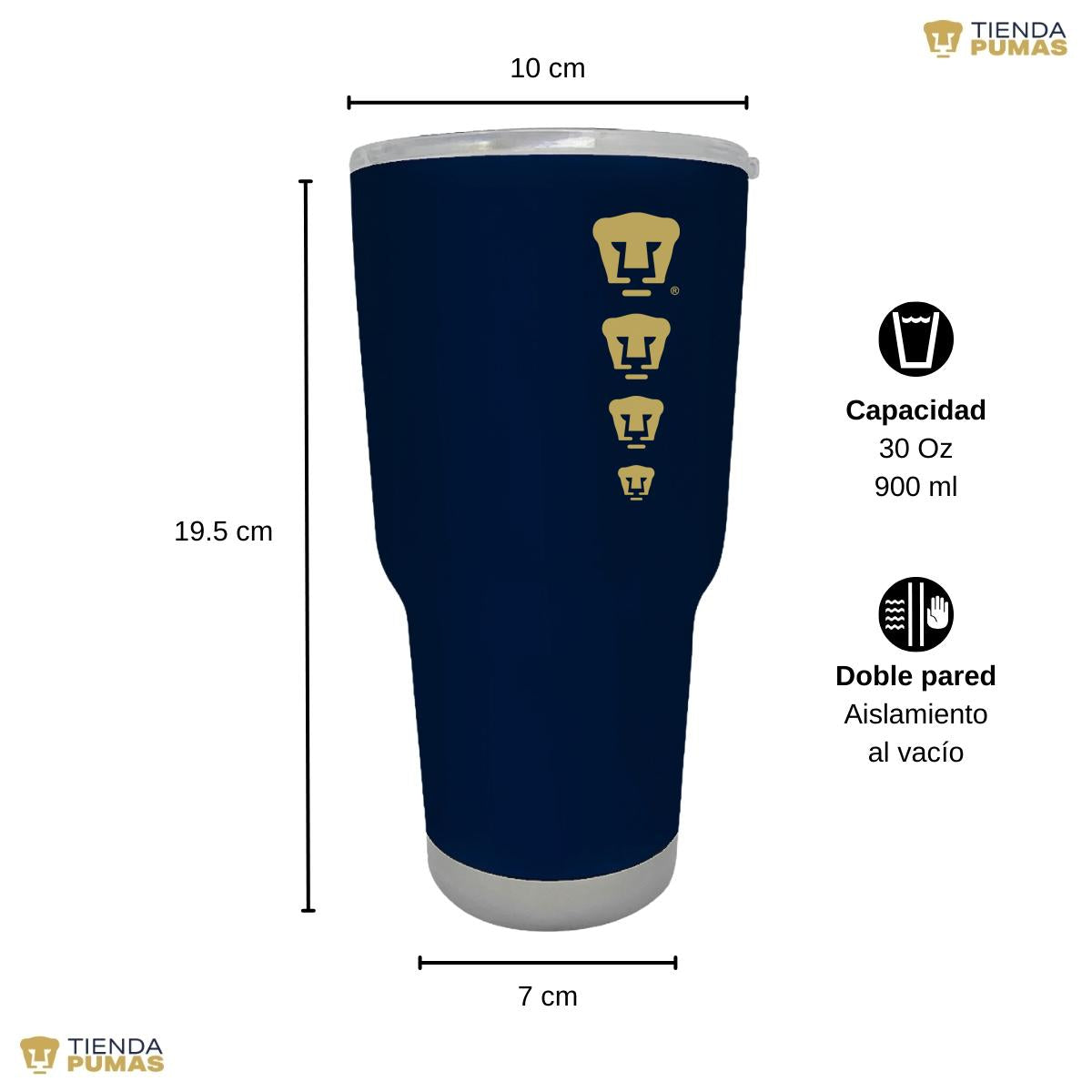 Termo 30 Oz Pumas UNAM Logo Cuádruple