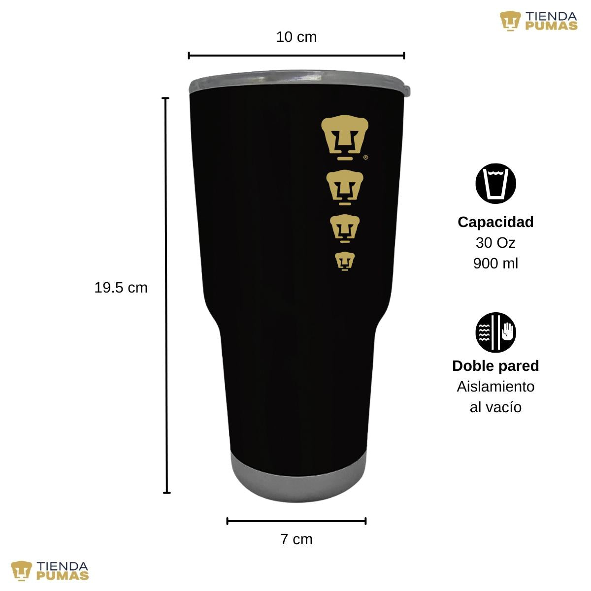 Termo 30 Oz Pumas UNAM Logo Cuádruple