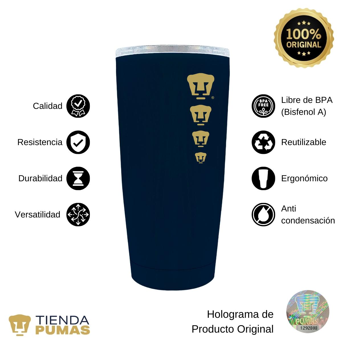 Termo 20 Oz Pumas UNAM Logo Cuádruple