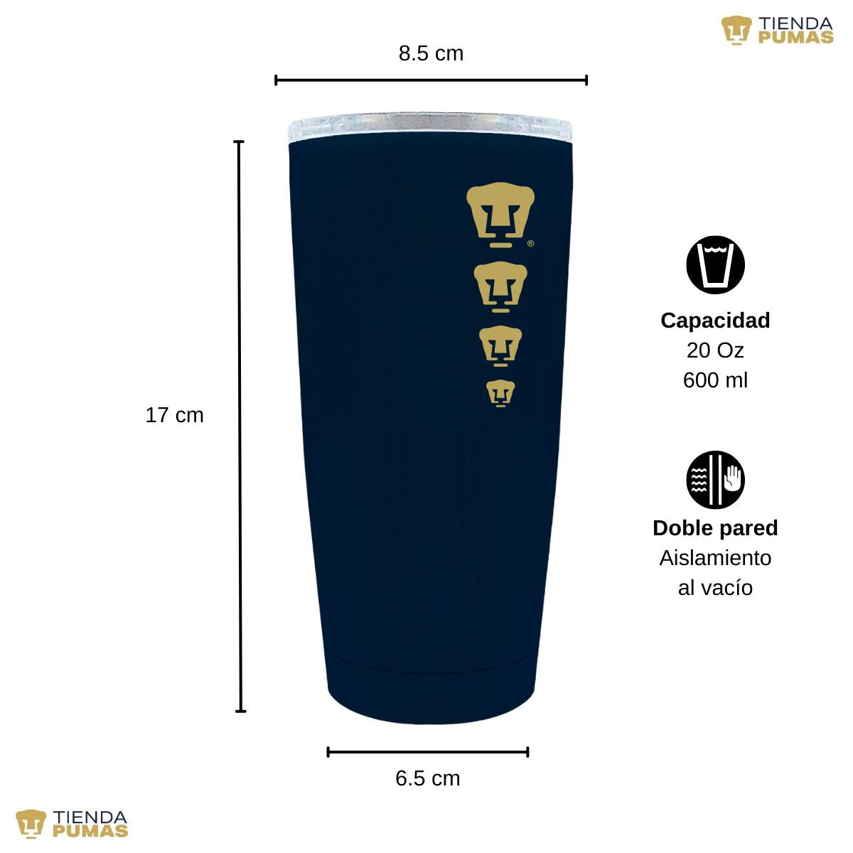 Termo 20 Oz Pumas UNAM Logo Cuádruple