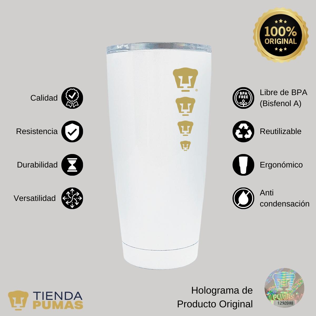 Termo 20 Oz Pumas UNAM Logo Cuádruple