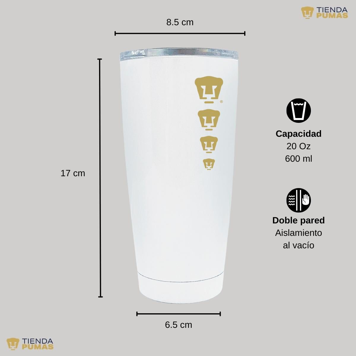 Termo 20 Oz Pumas UNAM Logo Cuádruple