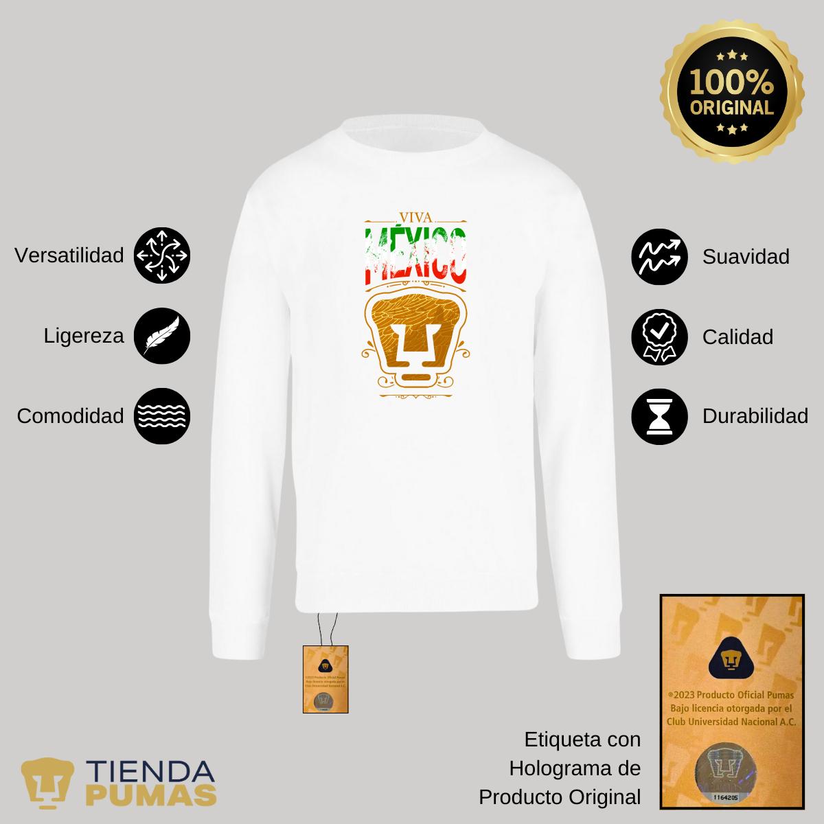 Sudadera Hombre Pumas UNAM Viva México Escudo