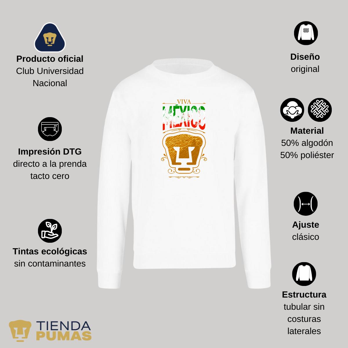 Sudadera Hombre Pumas UNAM Viva México Escudo