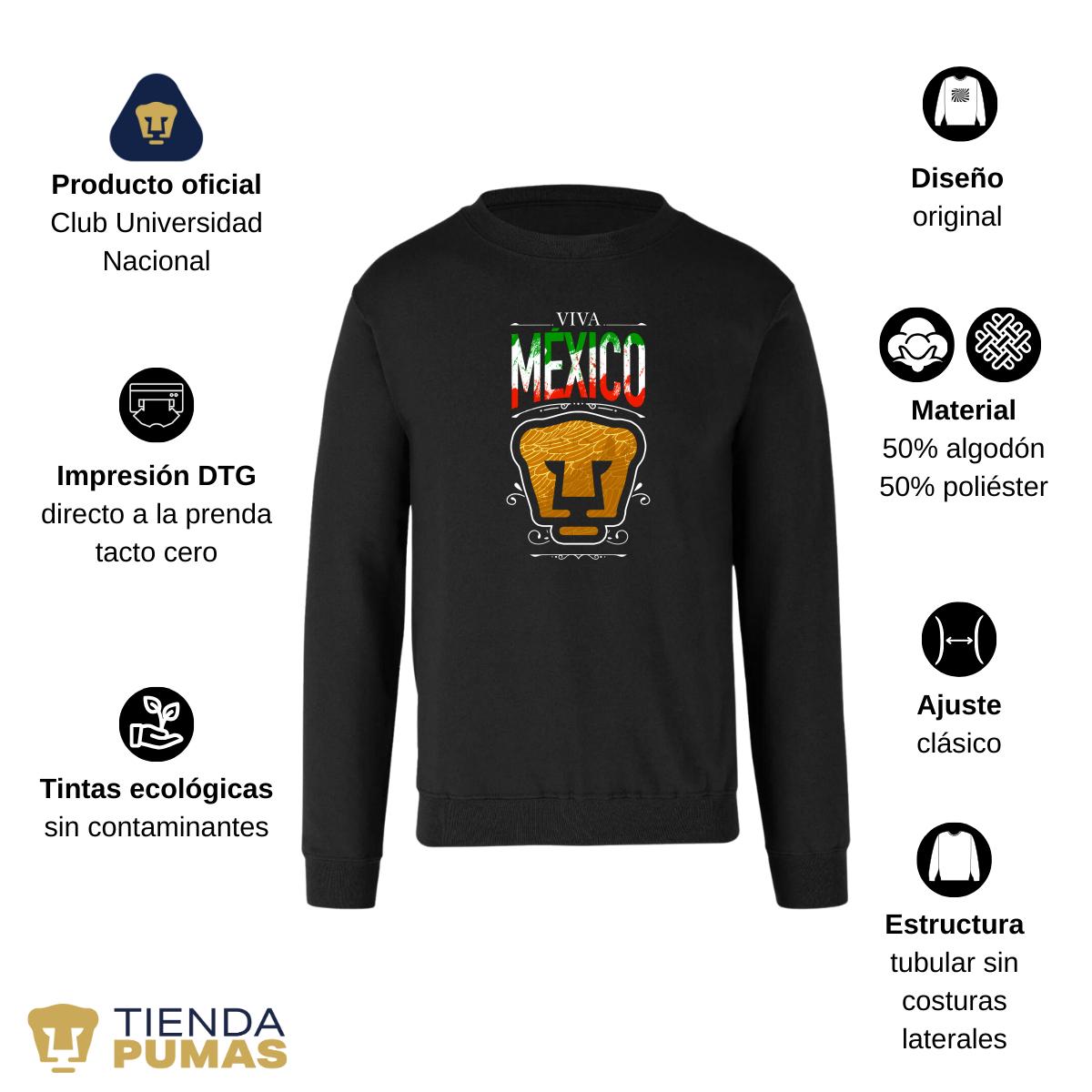 Sudadera Hombre Pumas UNAM Viva México Escudo